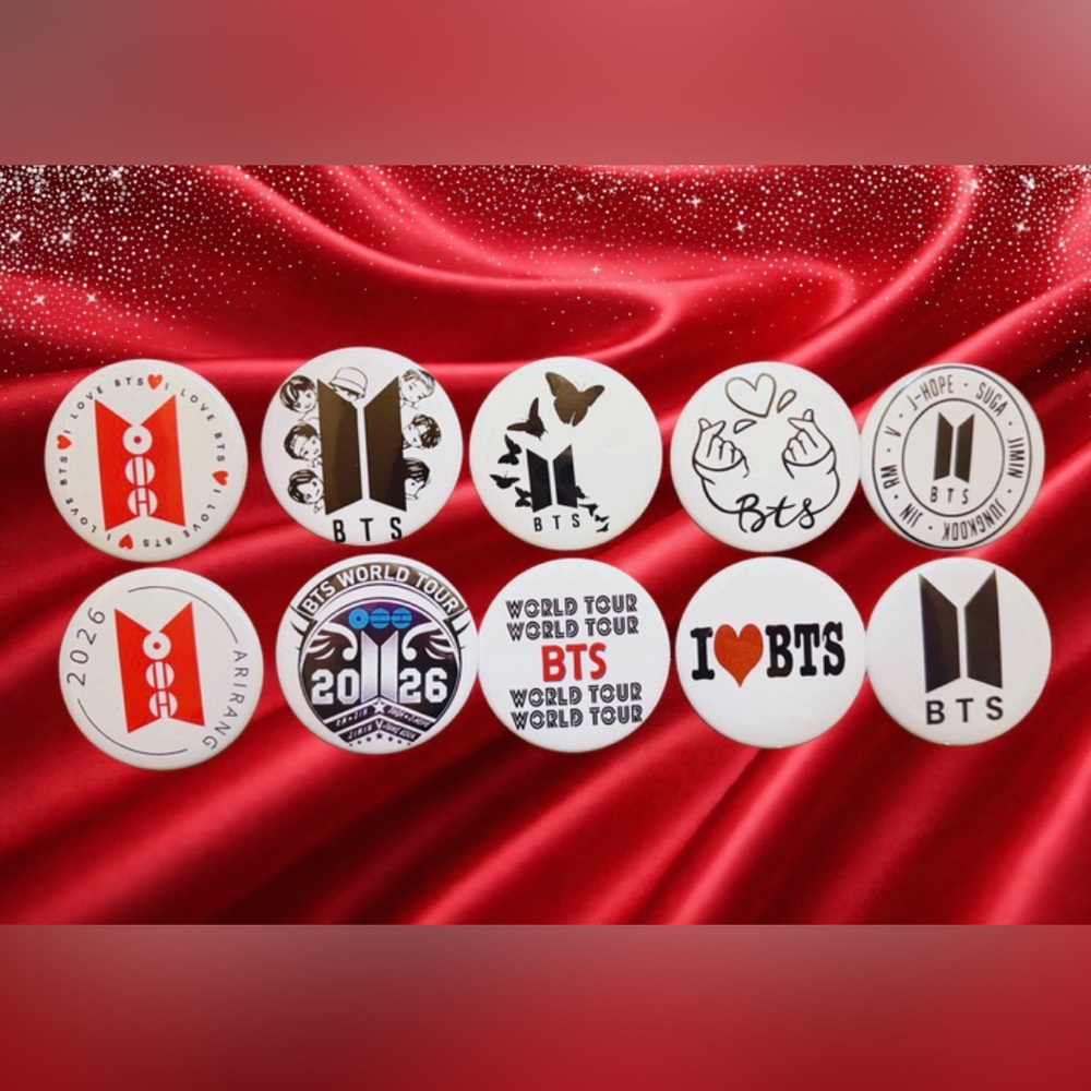 BTS, K-pop, Bangtan Pushpin button Set of 10, size 2.25”